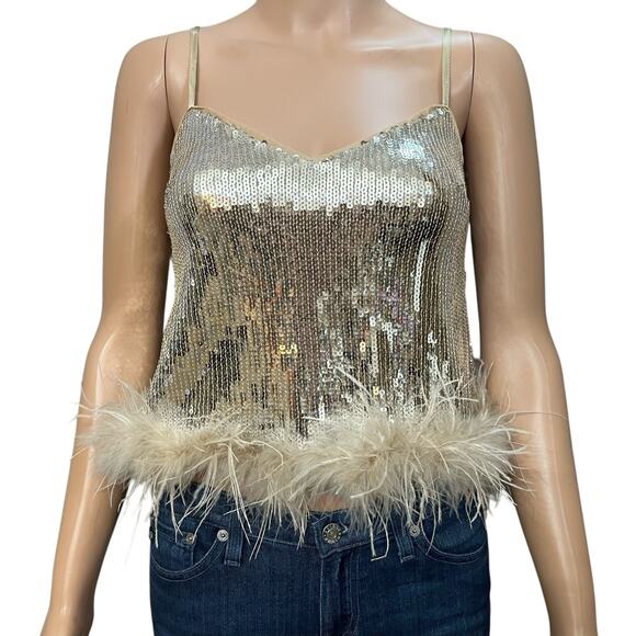 Lulus Tops - Lulus Perfectly Glowing Sequin Feather Tank Top XS Cropped Holiday Concert